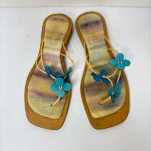 Skechers Floral Striped Thong Flat Sandals Yellow Teal Summer Beach Womens